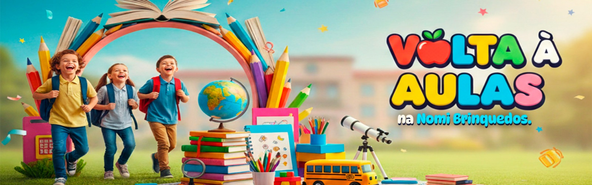 Banner Volta ás Aulas Nomi Brinquedos